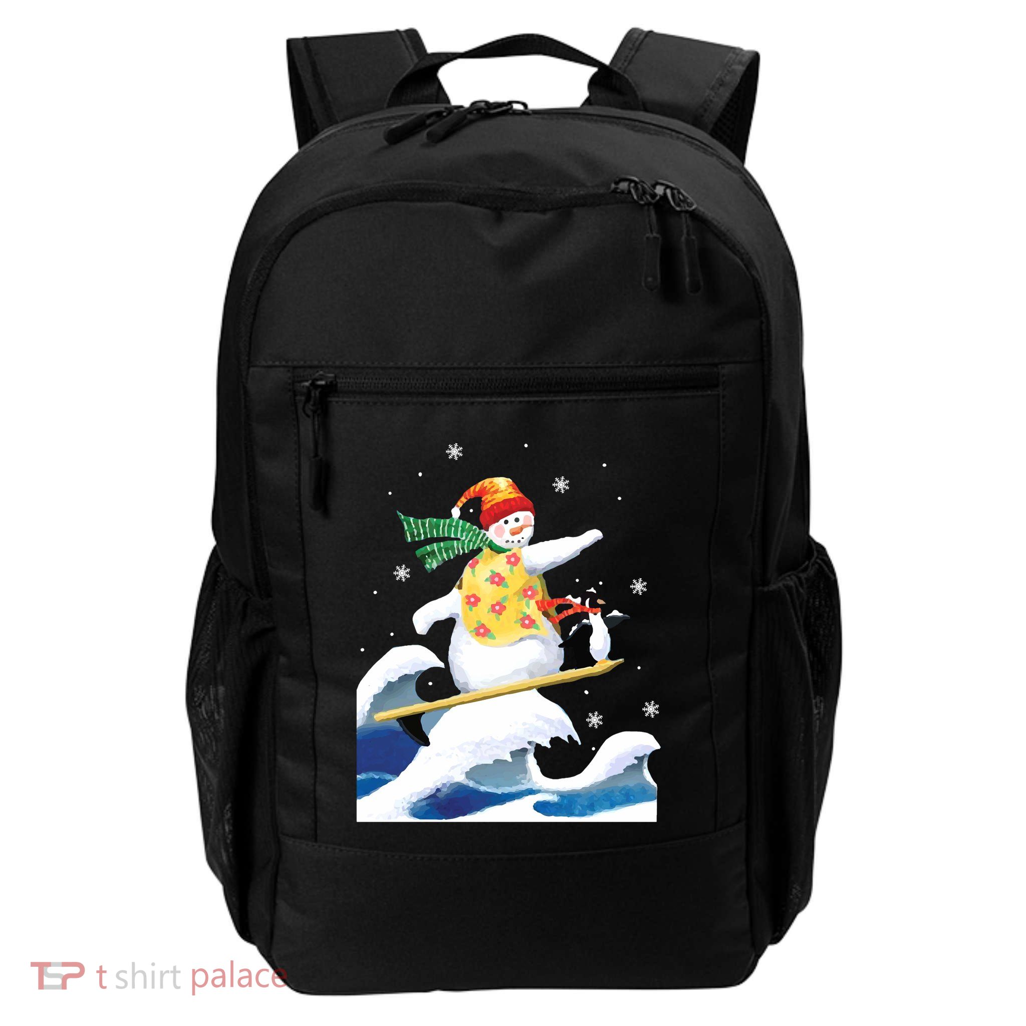 Happy Surfer Snowman Surfing Funny Christmas Xmas Long Sleeve Backpack