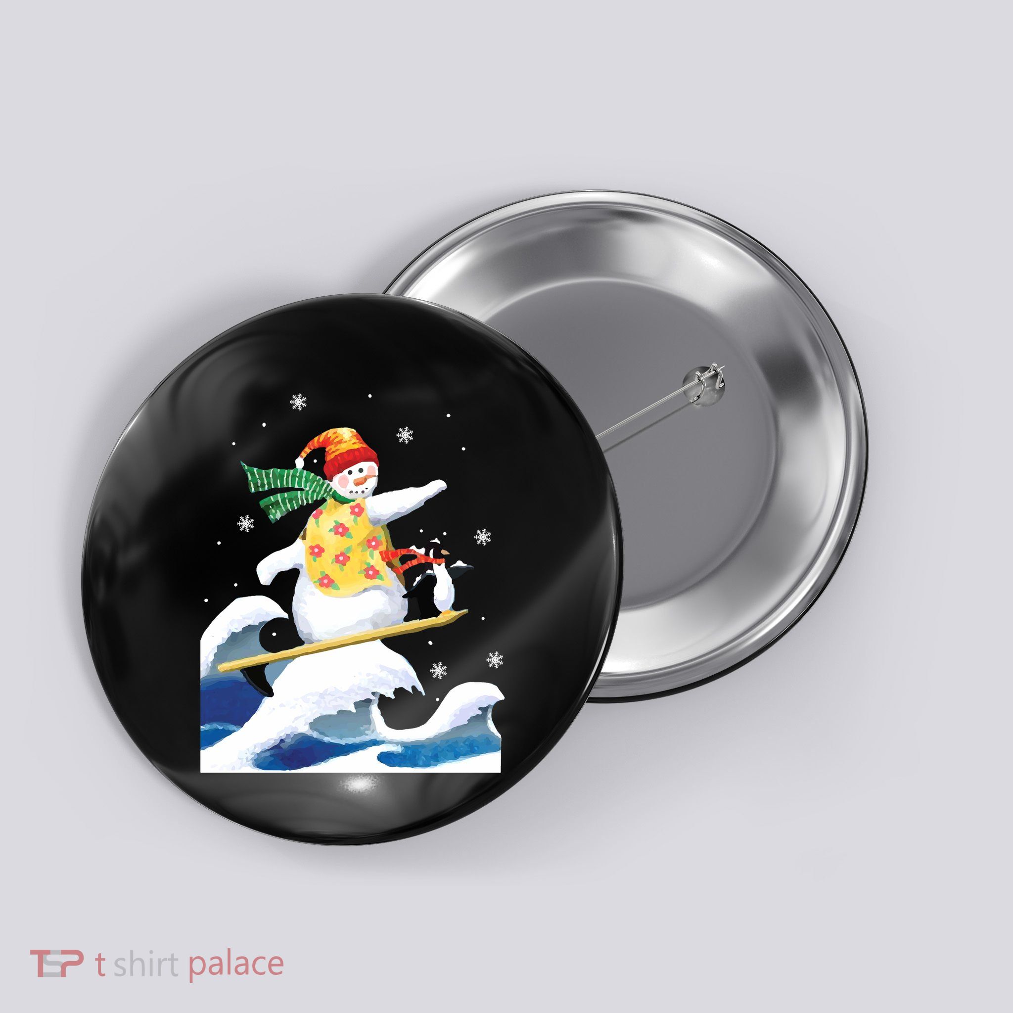 Happy Surfer Snowman Surfing Funny Christmas Xmas Long Sleeve Button