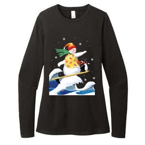 Happy Surfer Snowman Surfing Funny Christmas Xmas Long Sleeve Womens CVC Long Sleeve Shirt