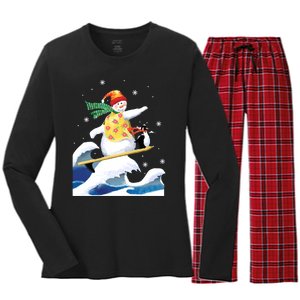 Happy Surfer Snowman Surfing Funny Christmas Xmas Long Sleeve Women's Long Sleeve Flannel Pajama Set 