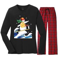 Happy Surfer Snowman Surfing Funny Christmas Xmas Long Sleeve Women's Long Sleeve Flannel Pajama Set 