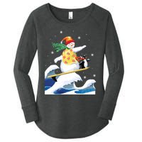 Happy Surfer Snowman Surfing Funny Christmas Xmas Long Sleeve Women's Perfect Tri Tunic Long Sleeve Shirt