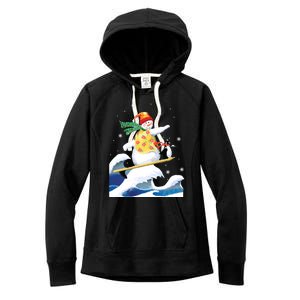 Happy Surfer Snowman Surfing Funny Christmas Xmas Long Sleeve Women's Fleece Hoodie