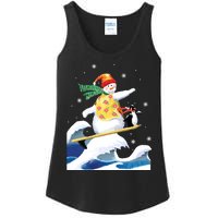 Happy Surfer Snowman Surfing Funny Christmas Xmas Long Sleeve Ladies Essential Tank