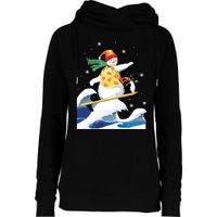 Happy Surfer Snowman Surfing Funny Christmas Xmas Long Sleeve Womens Funnel Neck Pullover Hood