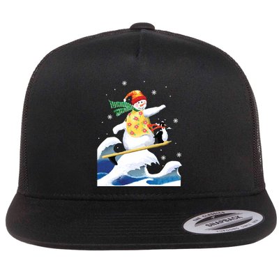 Happy Surfer Snowman Surfing Funny Christmas Xmas Long Sleeve Flatbill Hat