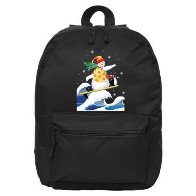 Happy Surfer Snowman Surfing Funny Christmas Xmas Long Sleeve 16 in Basic Backpack