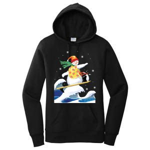 Happy Surfer Snowman Surfing Funny Christmas Xmas Long Sleeve Women's Pullover Hoodie