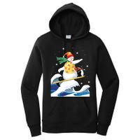 Happy Surfer Snowman Surfing Funny Christmas Xmas Long Sleeve Women's Pullover Hoodie