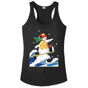 Happy Surfer Snowman Surfing Funny Christmas Xmas Long Sleeve Ladies PosiCharge Competitor Racerback Tank