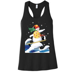 Happy Surfer Snowman Surfing Funny Christmas Xmas Long Sleeve Women's Racerback Tank