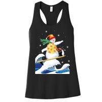 Happy Surfer Snowman Surfing Funny Christmas Xmas Long Sleeve Women's Racerback Tank