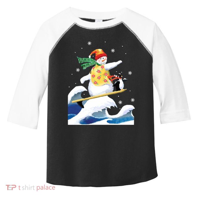 Happy Surfer Snowman Surfing Funny Christmas Xmas Long Sleeve Toddler Fine Jersey T-Shirt
