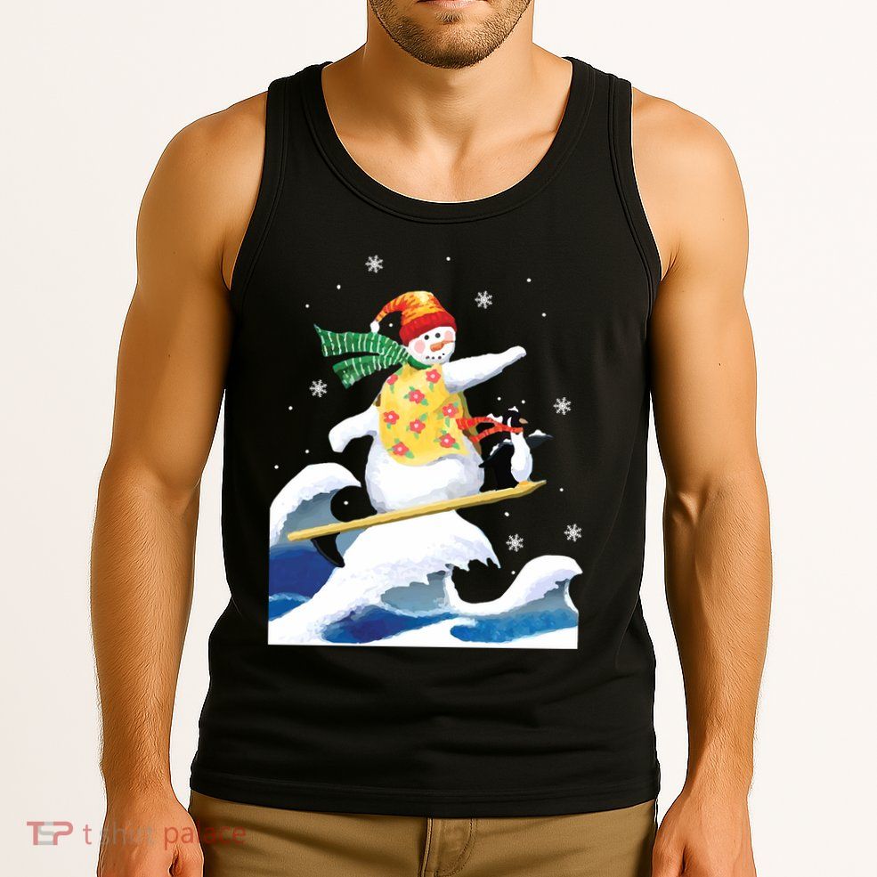 Happy Surfer Snowman Surfing Funny Christmas Xmas Long Sleeve Tank Top