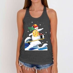 Happy Surfer Snowman Surfing Funny Christmas Xmas Long Sleeve Women's Knotted Racerback Tank