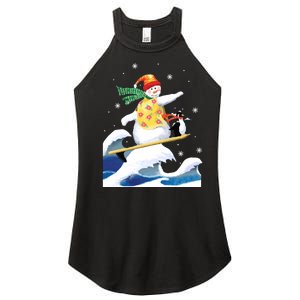 Happy Surfer Snowman Surfing Funny Christmas Xmas Long Sleeve Women's Perfect Tri Rocker Tank