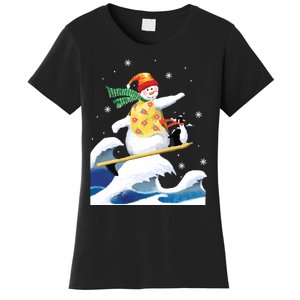 Happy Surfer Snowman Surfing Funny Christmas Xmas Long Sleeve Women's T-Shirt