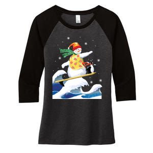 Happy Surfer Snowman Surfing Funny Christmas Xmas Long Sleeve Women's Tri-Blend 3/4-Sleeve Raglan Shirt