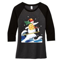 Happy Surfer Snowman Surfing Funny Christmas Xmas Long Sleeve Women's Tri-Blend 3/4-Sleeve Raglan Shirt