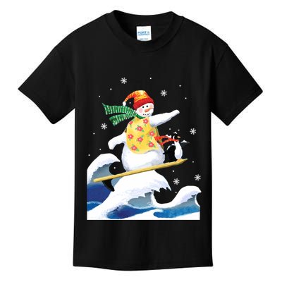 Happy Surfer Snowman Surfing Funny Christmas Xmas Long Sleeve Kids T-Shirt