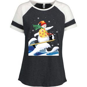 Happy Surfer Snowman Surfing Funny Christmas Xmas Long Sleeve Enza Ladies Jersey Colorblock Tee