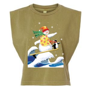 Happy Surfer Snowman Surfing Funny Christmas Xmas Long Sleeve Garment-Dyed Women's Muscle Tee