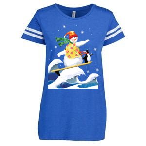 Happy Surfer Snowman Surfing Funny Christmas Xmas Long Sleeve Enza Ladies Jersey Football T-Shirt