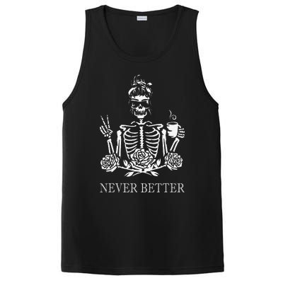 Halloween Skeleton Skull Drinking Coffee Never Better PosiCharge Competitor Tank