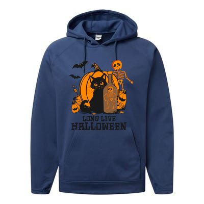 Halloween Spirit Skeleton Lovers Spooky Vibes Design Cool Gift Performance Fleece Hoodie