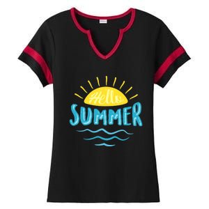 Hello Summer Sunset Ladies Halftime Notch Neck Tee