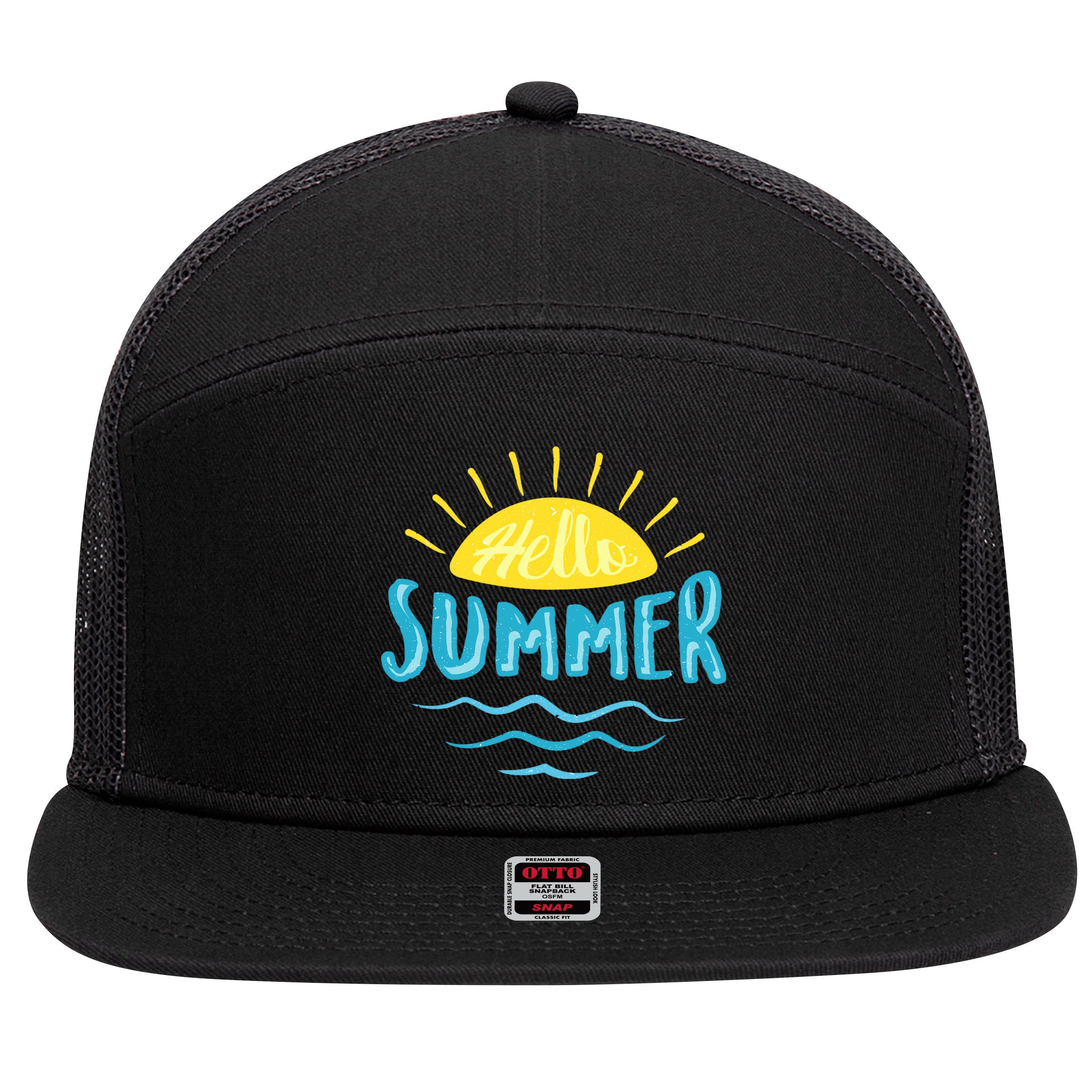 Hello Summer Sunset 7 Panel Mesh Trucker Snapback Hat