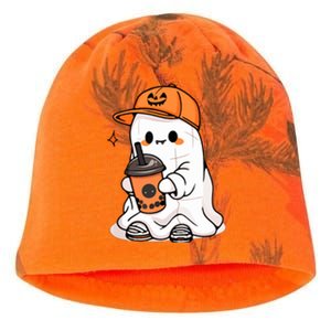 Halloween Spooky Season Cute Little Ghost Drinking Coffee Gift Kati - Camo Knit Beanie