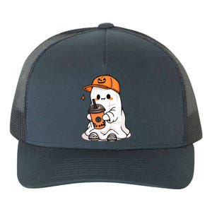 Halloween Spooky Season Cute Little Ghost Drinking Coffee Gift Yupoong Adult 5-Panel Trucker Hat