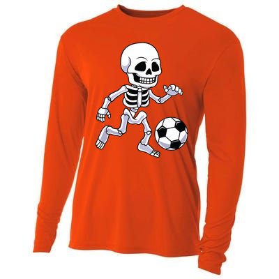 Halloween Skeleton Soccer Player Boy Kids Cooling Performance Long Sleeve Crew