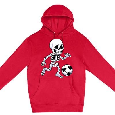 Halloween Skeleton Soccer Player Boy Kids Premium Pullover Hoodie