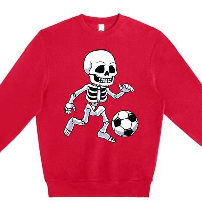 Halloween Skeleton Soccer Player Boy Kids Premium Crewneck Sweatshirt