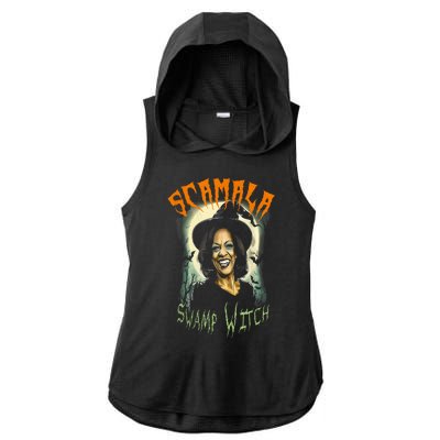 Halloween Scamala Swamp Witch Funny Anti Kamala Harris 2024 Gift Ladies PosiCharge Tri-Blend Wicking Draft Hoodie Tank