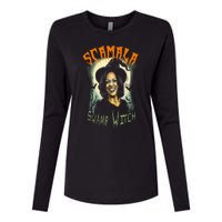 Halloween Scamala Swamp Witch Funny Anti Kamala Harris 2024 Gift Womens Cotton Relaxed Long Sleeve T-Shirt