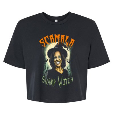 Halloween Scamala Swamp Witch Funny Anti Kamala Harris 2024 Gift Bella+Canvas Jersey Crop Tee