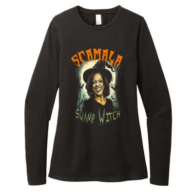 Halloween Scamala Swamp Witch Funny Anti Kamala Harris 2024 Gift Womens CVC Long Sleeve Shirt