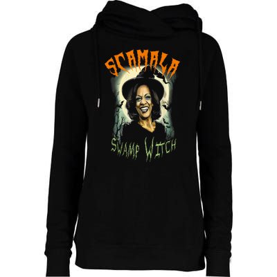 Halloween Scamala Swamp Witch Funny Anti Kamala Harris 2024 Gift Womens Funnel Neck Pullover Hood