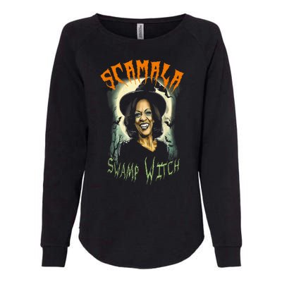 Halloween Scamala Swamp Witch Funny Anti Kamala Harris 2024 Gift Womens California Wash Sweatshirt