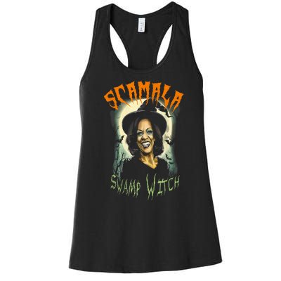 Halloween Scamala Swamp Witch Funny Anti Kamala Harris 2024 Gift Women's Racerback Tank