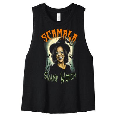 Halloween Scamala Swamp Witch Funny Anti Kamala Harris 2024 Gift Women's Racerback Cropped Tank