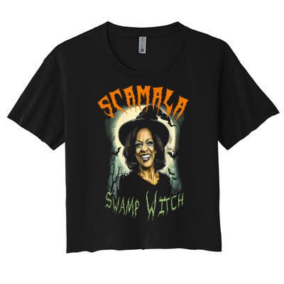 Halloween Scamala Swamp Witch Funny Anti Kamala Harris 2024 Gift Women's Crop Top Tee