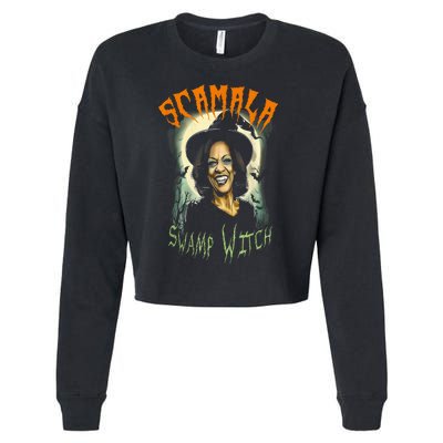 Halloween Scamala Swamp Witch Funny Anti Kamala Harris 2024 Gift Cropped Pullover Crew