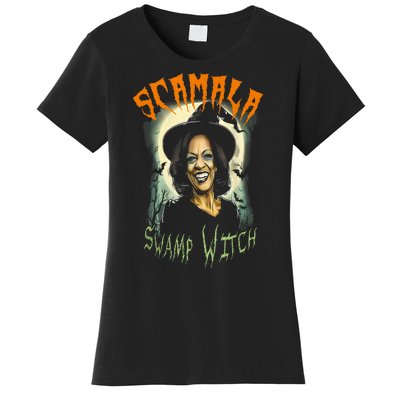 Halloween Scamala Swamp Witch Funny Anti Kamala Harris 2024 Gift Women's T-Shirt