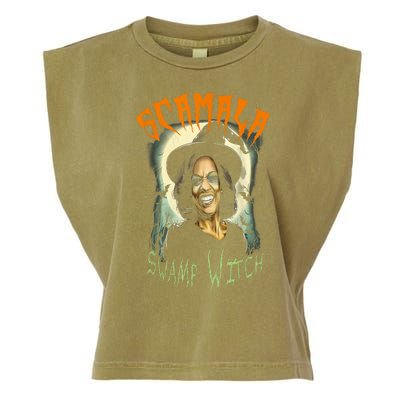 Halloween Scamala Swamp Witch Funny Anti Kamala Harris 2024 Gift Garment-Dyed Women's Muscle Tee