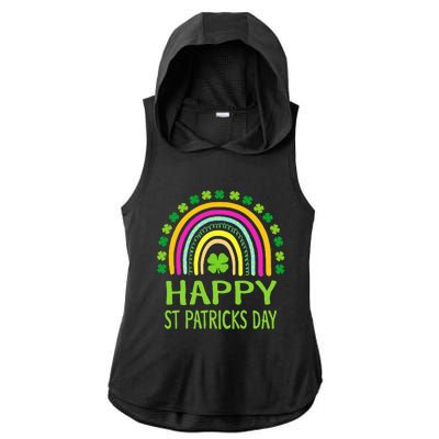 Happy St Saint Patrick's Day Rainbow shamrock Ladies PosiCharge Tri-Blend Wicking Draft Hoodie Tank