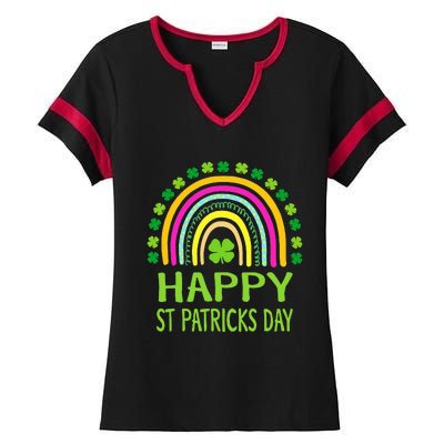 Happy St Saint Patrick's Day Rainbow shamrock Ladies Halftime Notch Neck Tee